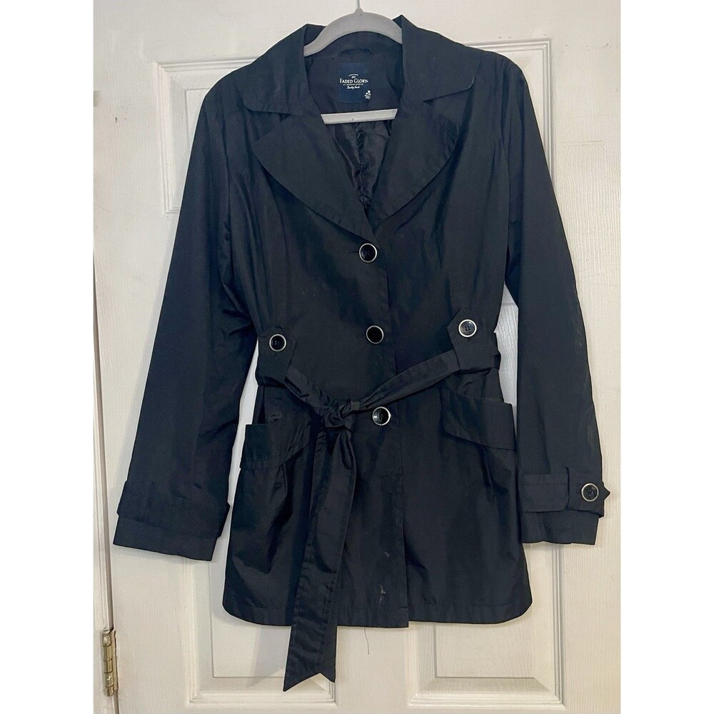 Black Water Resistant Trench Coat Women's Size M Faded Glory Lightweight